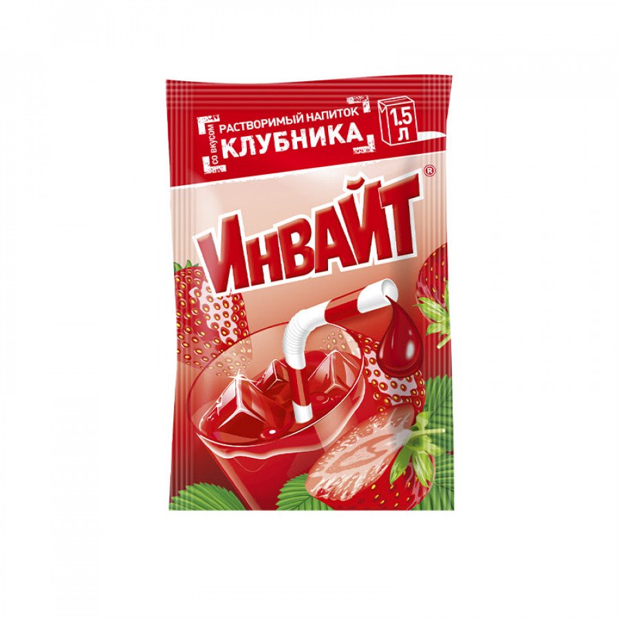 Фото и внешний вид — Растворимый напиток Invite - Клубника 9гр (24шт/уп)