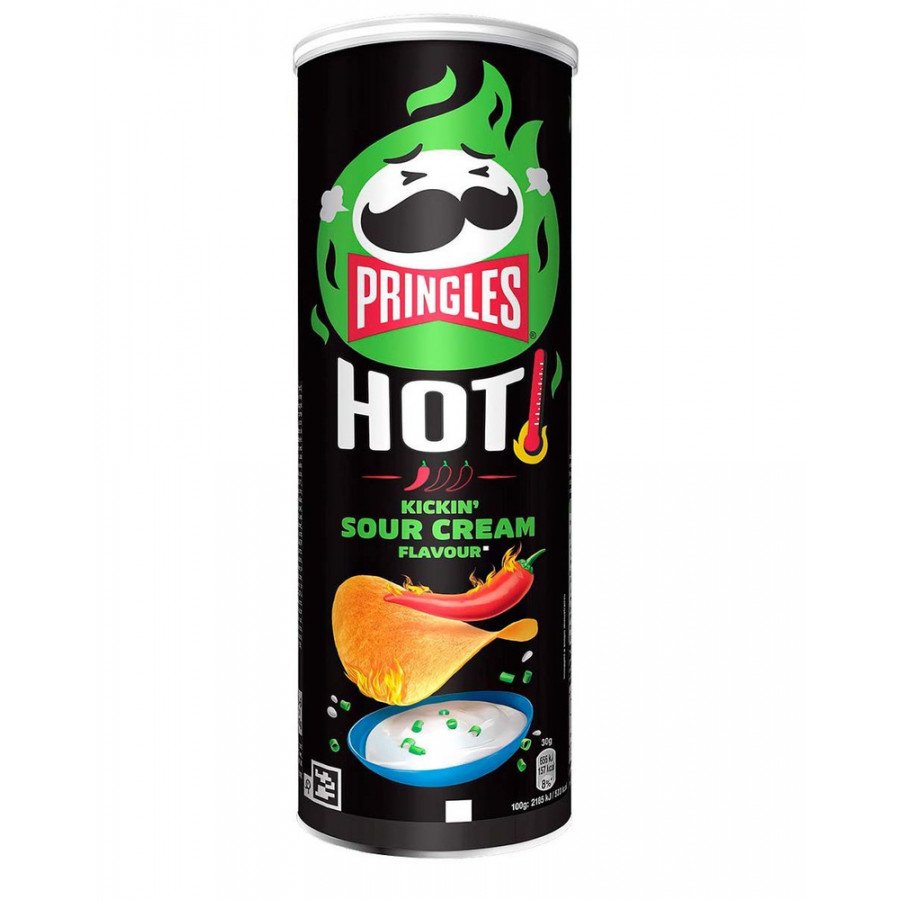 Фото и внешний вид — Принглс HOT Kickin' Sour Creme (Сметана) 160г (19шт/уп)