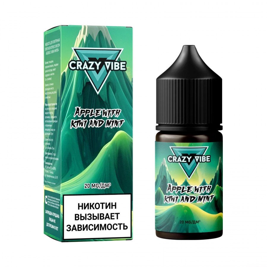 Фото и внешний вид — Жидкость CRAZY VIBE SALT - Apple with Kiwi & Mint (Яблоко с Киви и Мятой) 30мл 20мг