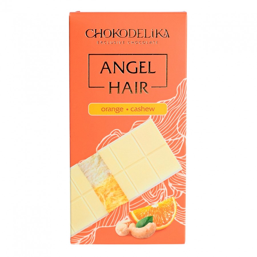 Фото и внешний вид — Шоколад белый Angel Hair апельсин-кешью 150гр (16шт/уп)