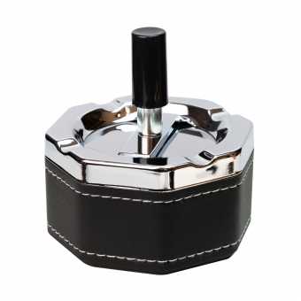 Пепельница S.QUIRE 420042-928F восьмиугольная/сталь/никель/иск.кожа/серебро/черный 85*85*90мм