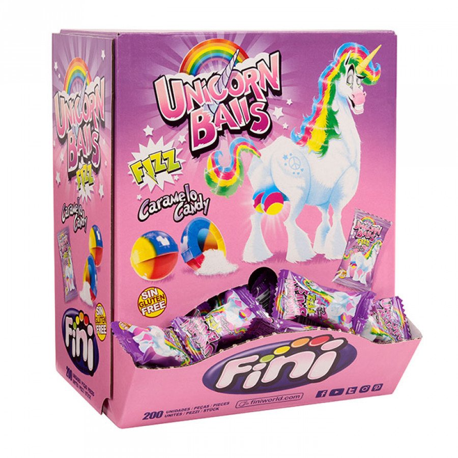 Фото и внешний вид — Кислая карамель Фини 200шт Шары Единорога (Fini Unicorn Balls) 5г (200шт/уп)