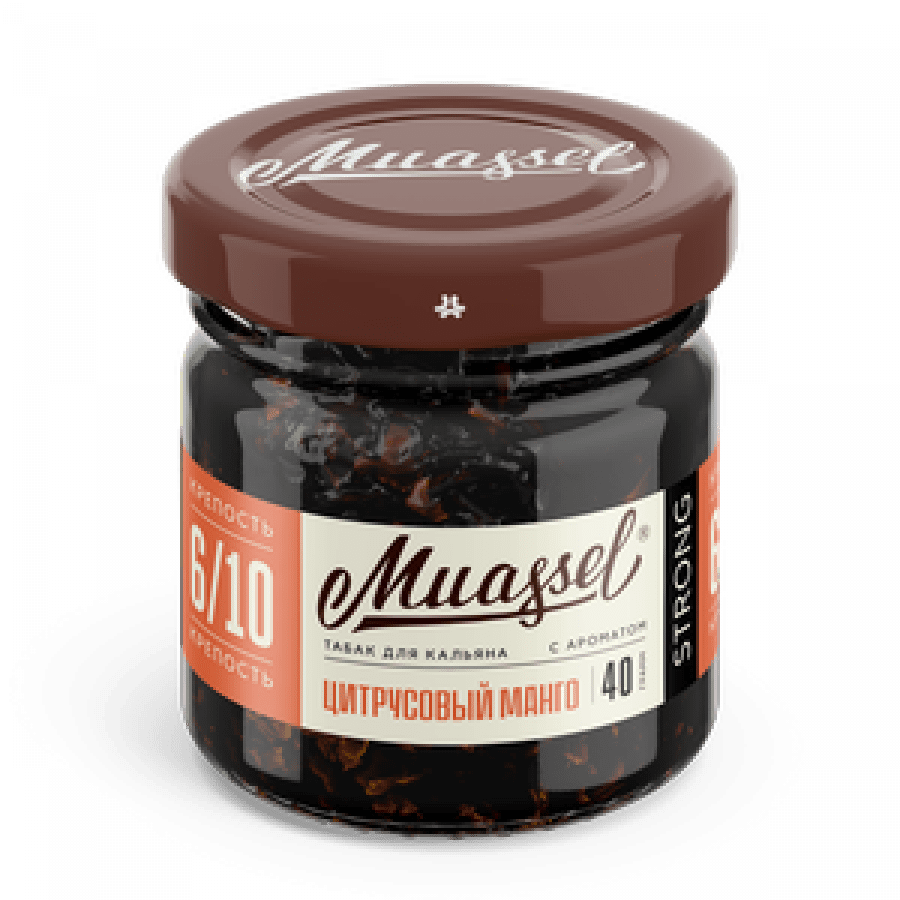Фото и внешний вид — Табак для кальяна MUASSEL (6/10) 40гр - Цитрусовый Манго