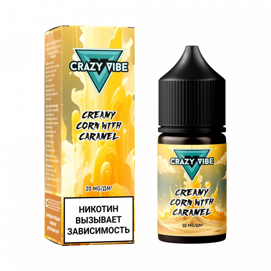 Фото и внешний вид — Жидкость CRAZY VIBE SALT - Creamy Corn with Caramel (Сливочная Кукуруза с Карамелью) 30мл 20мг