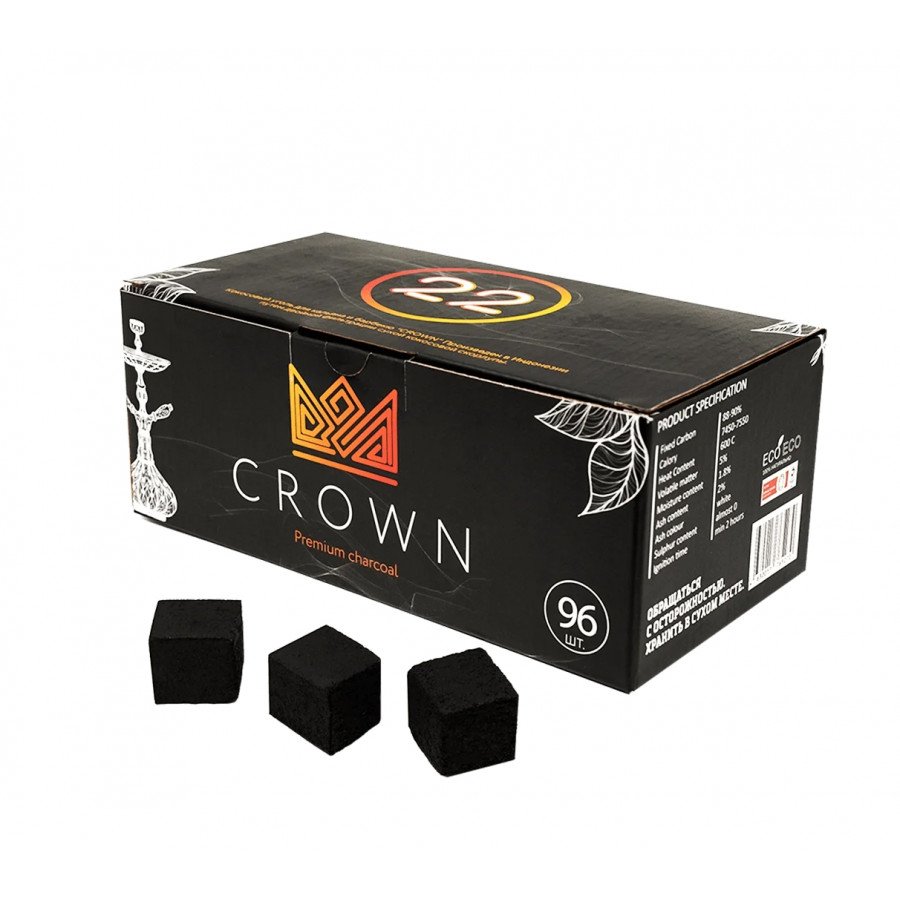 Фото и внешний вид — Уголь CROWN (1кг 22мм 96шт)