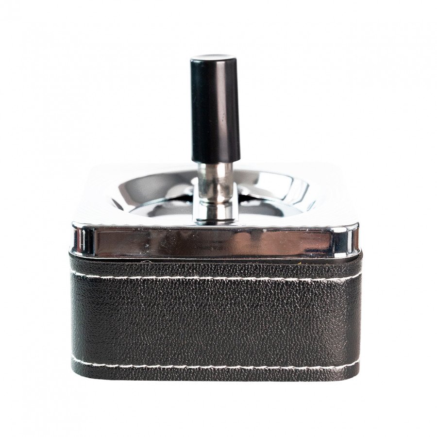 Фото и внешний вид — Пепельница S.QUIRE 420042-936F квадратная/сталь/никель/иск.кожа/серебро/черный 85*85*90мм