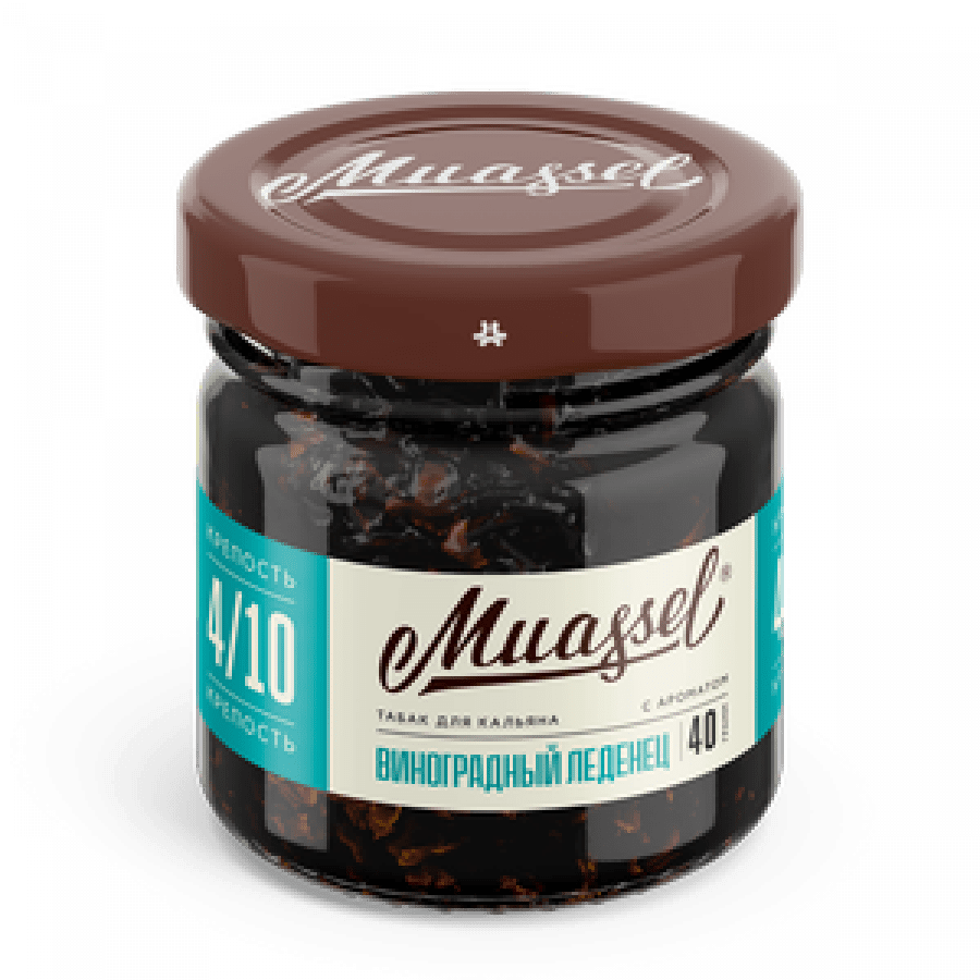 Фото и внешний вид — Табак для кальяна MUASSEL (4/10) 40гр - Виноградный леденец