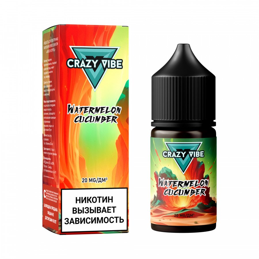 Фото и внешний вид — Жидкость CRAZY VIBE SALT - Watermelon Cucumber (Арбуз Огурец) 30мл 20мг