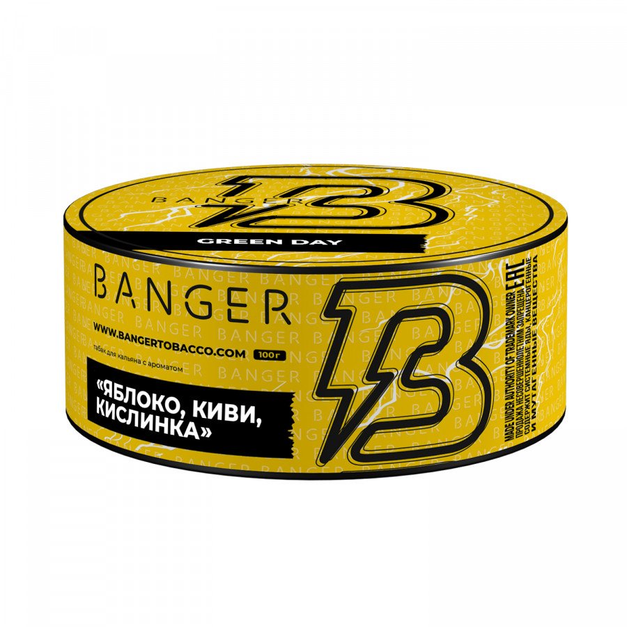 Фото и внешний вид — Табак для кальяна BANGER 100гр - Green Day (Яблоко киви кислинка)
