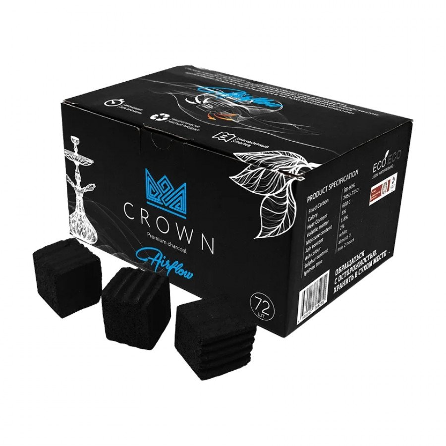 Фото и внешний вид — Уголь CROWN - Airflow (1кг 25мм 72шт)