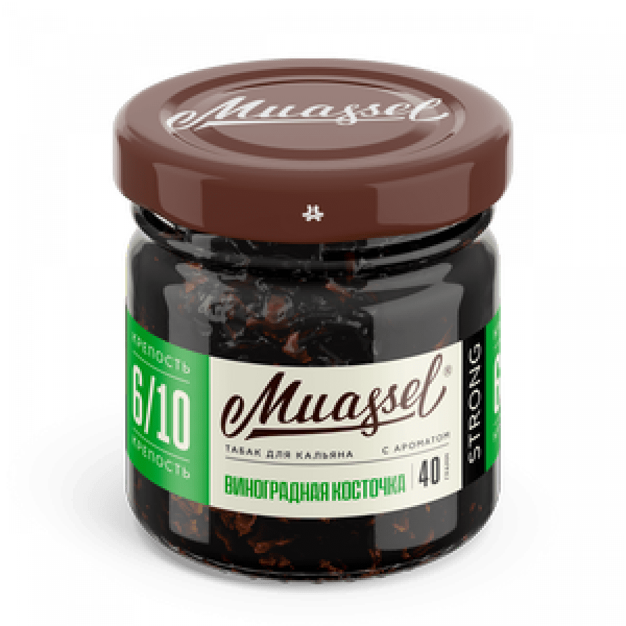 Фото и внешний вид — Табак для кальяна MUASSEL (6/10) 40гр - Виноградная косточка
