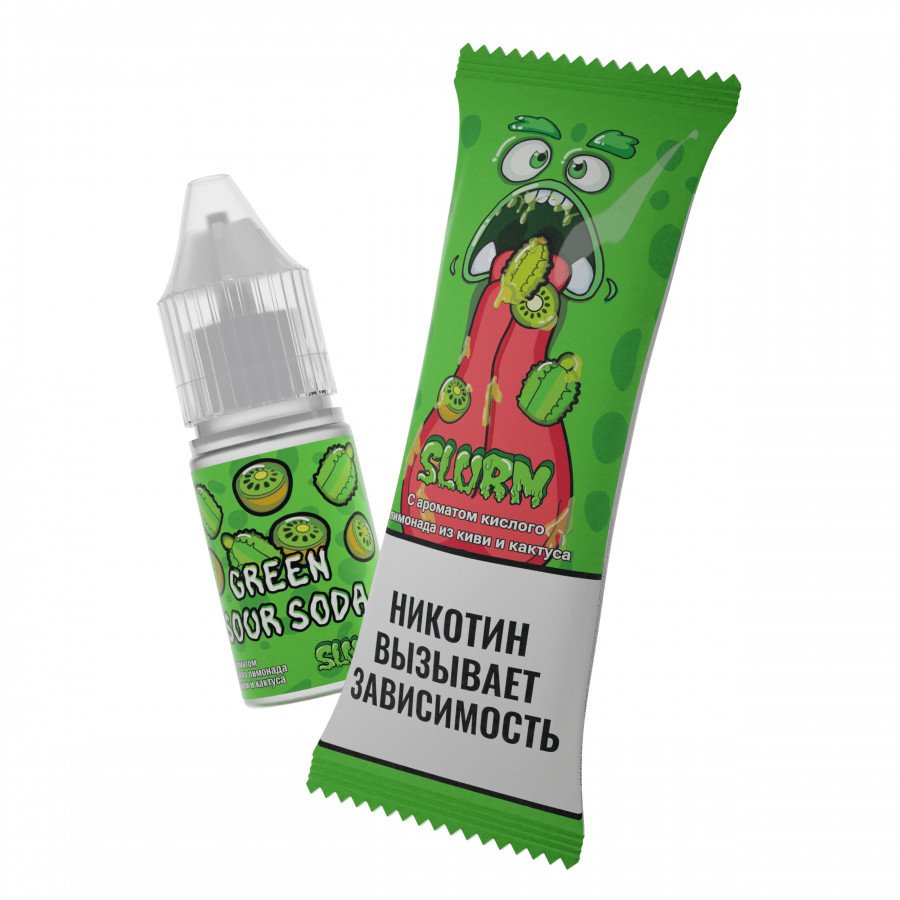 Фото и внешний вид — Жидкость SLURM SALT - Green Sour Soda (Кислый лимонад из киви и кактуса) 10мл 15мг