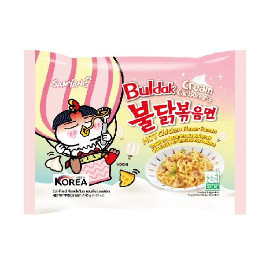 Фото и внешний вид — Лапша б/п со вкусом острой курицы в соусе крем-карбонара Hotchicken flavor ramen CreamCarbonara 140г