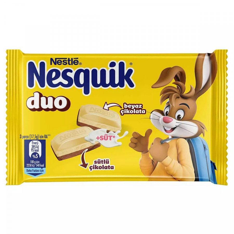 Фото и внешний вид — Nesquik DUO плитка белый и молочный шоколад 70гр (6шт/уп)*24